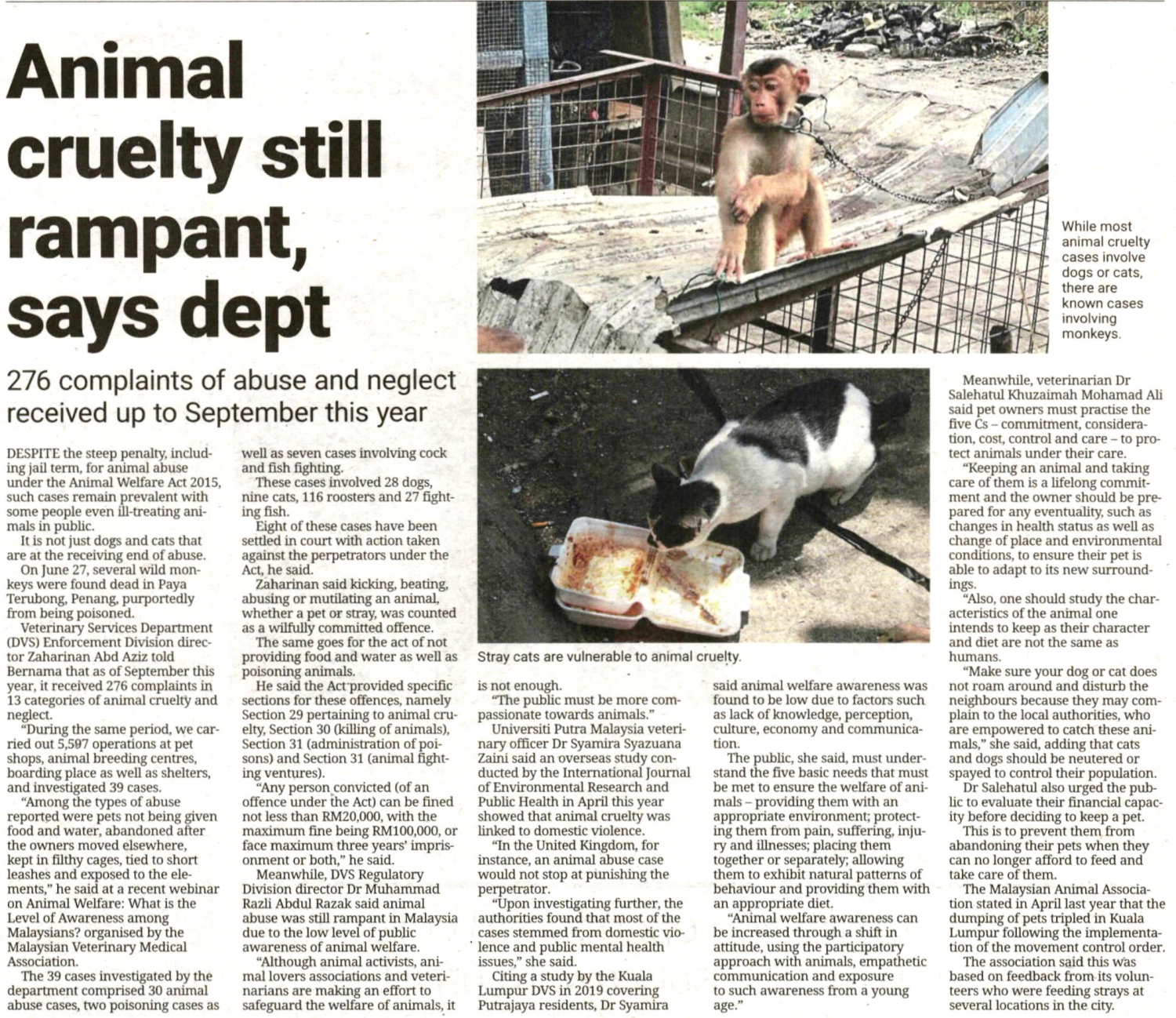 Animal cruelty still rampant, says dept - Universiti Putra Malaysia  Institutional Repository